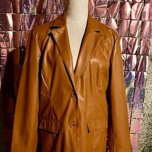 Women's Tan PU Leather Light Jacket